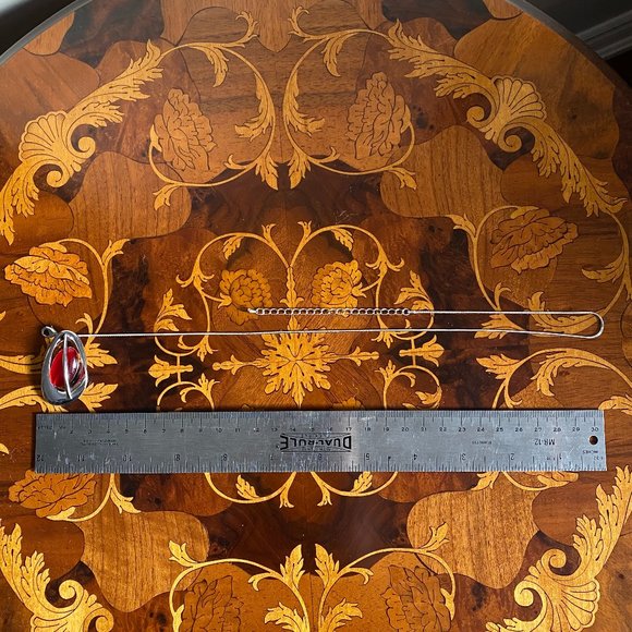 Blood Red and Silver Pendant Necklace - Picture 8 of 9